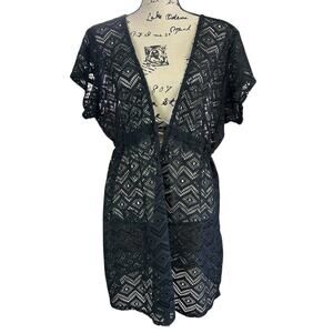 Catalina Beach Cover Up Women Sz 2X Black Crochet Lace Elastic Waist Resort Mini